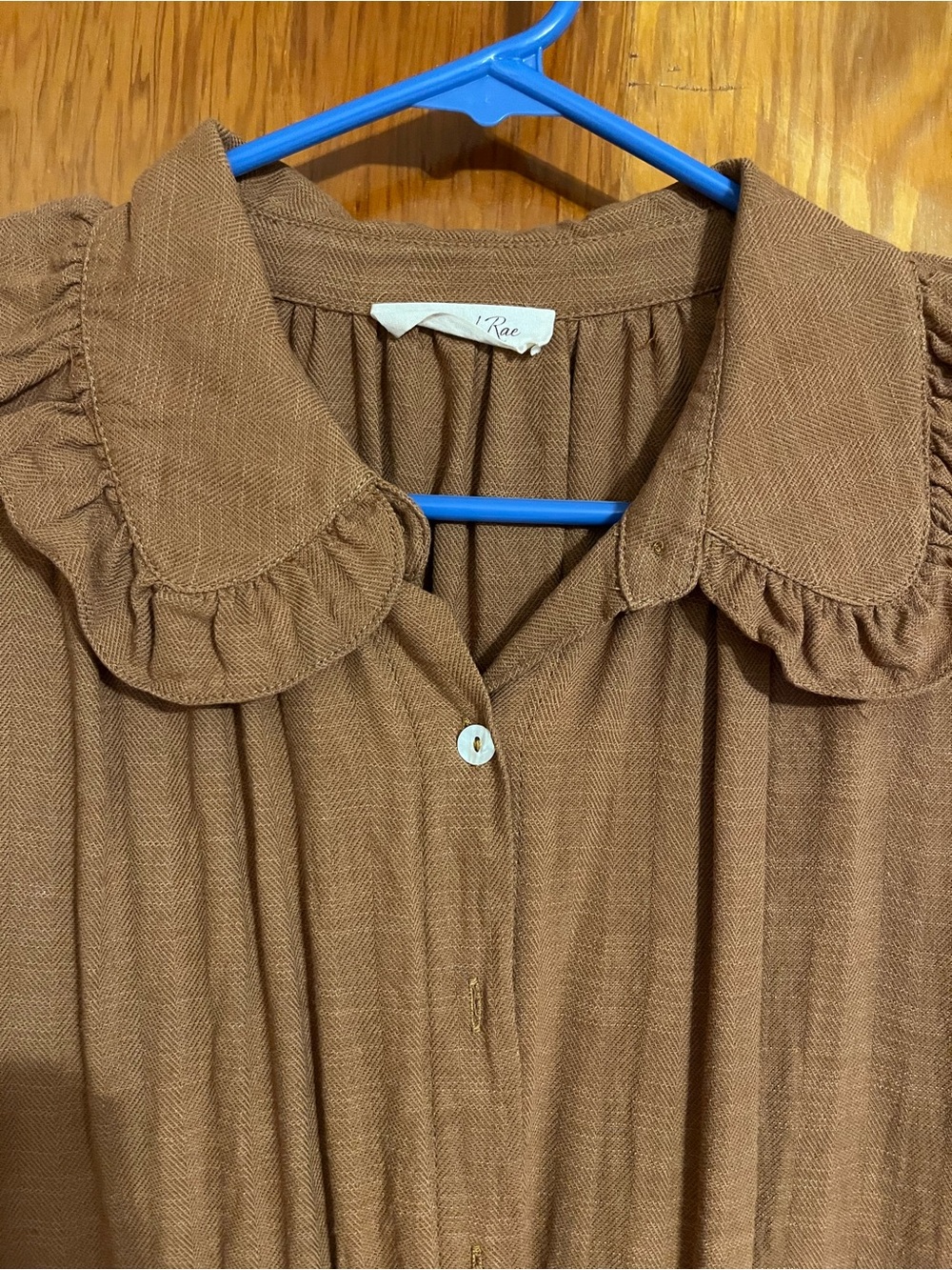 Doe & Rae Brown Ruffled Collar Button-Down Blouse - Picture 2 of 6